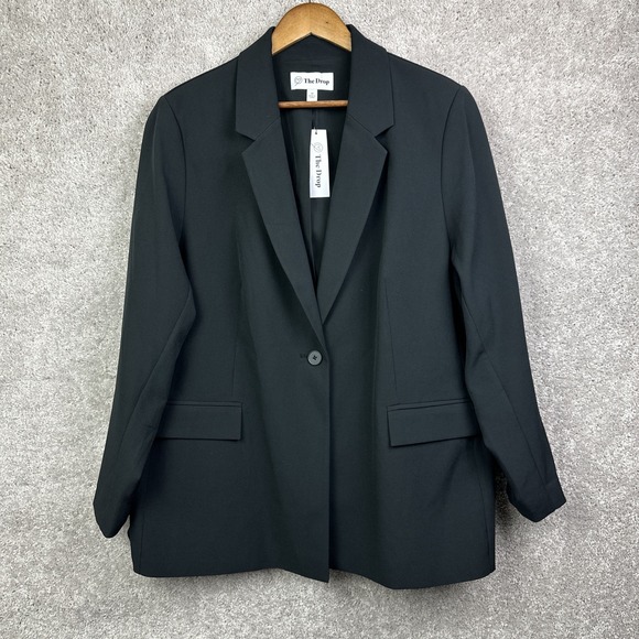 The Drop Women's Blake Long Blazer Jacket One Button Black 2X New‎ with Tags - Picture 1 of 7